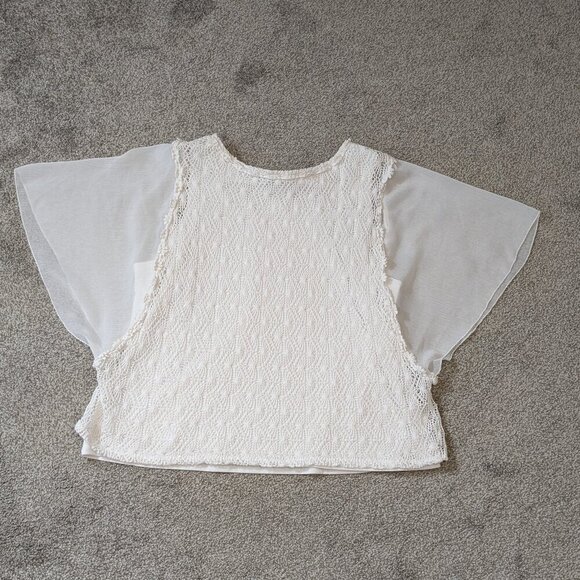 CATO WOMAN White Lace Pullover Top w Sheer Chiffon Flared Sleeves; Size 18/20W - Picture 2 of 6